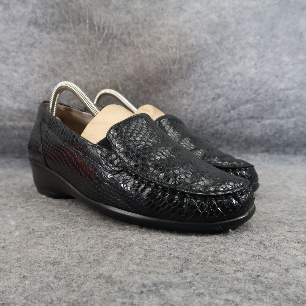 Waldlaufer Shoes Womens 8.5 Wedge Loafer Slip On Leather Comfort Black Classic